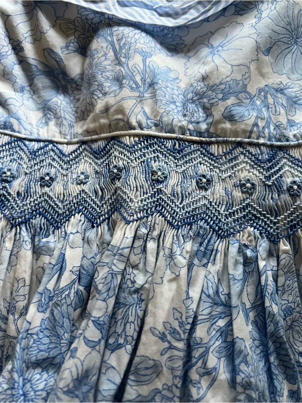 Luli & Me Blue and White Floral Smocked Waist Dress